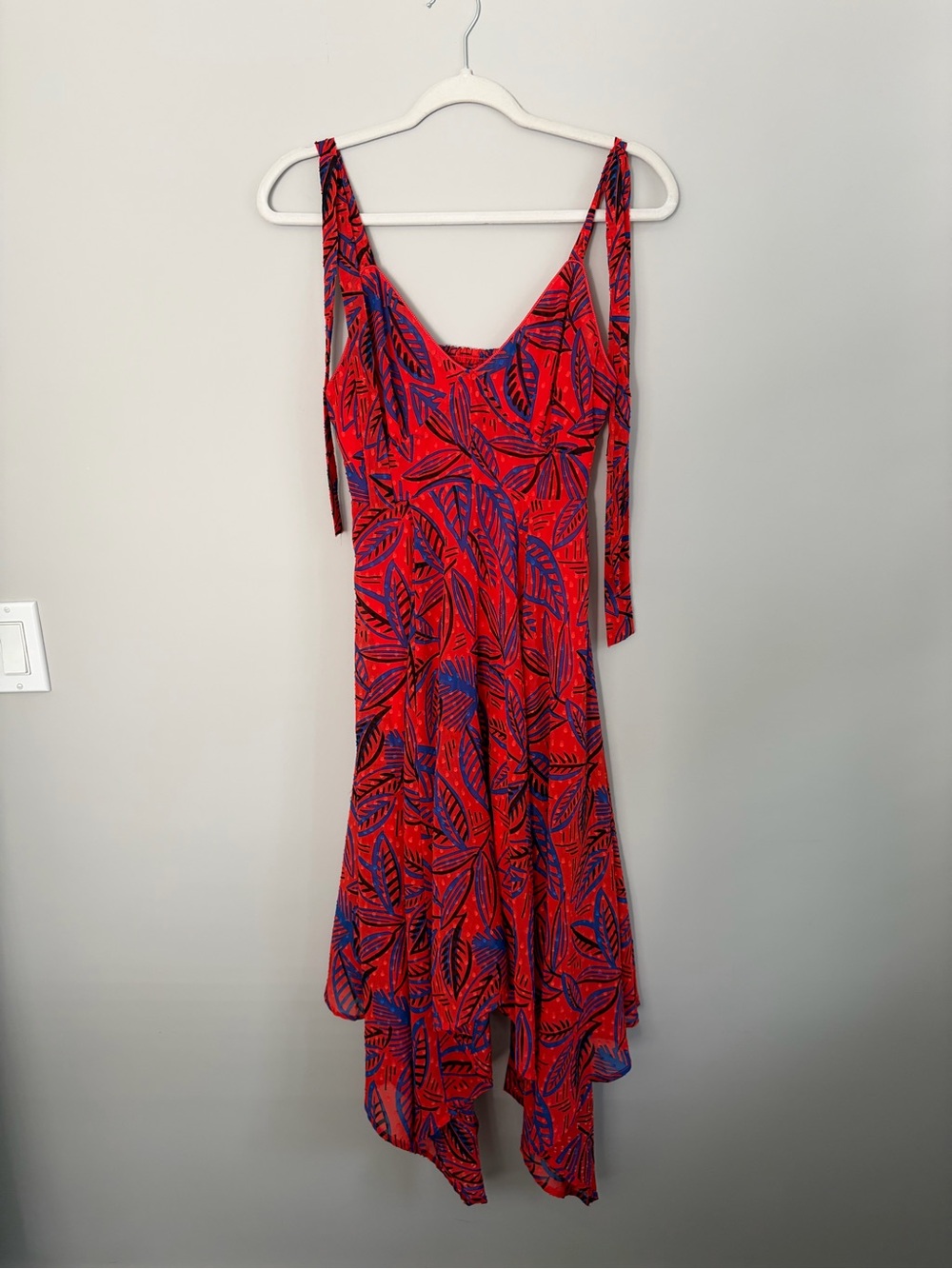 Alexis Red and Blue Leaf-Print Asymmetrical Dress